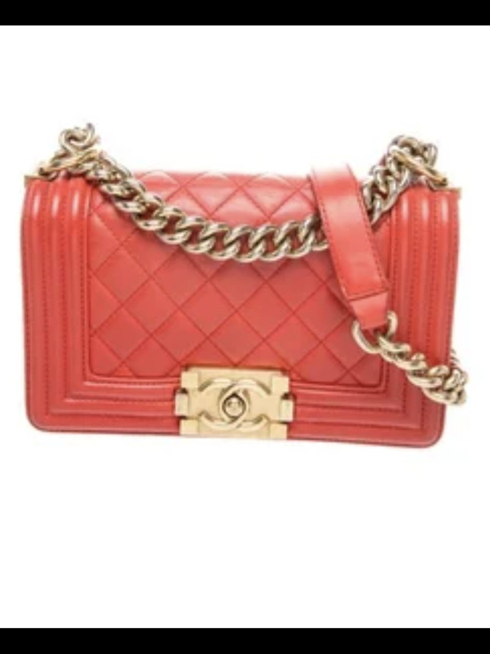 CHANEL Boy Bag Quilted Red Leather Chain Shoulder Bag with Gold Hardware